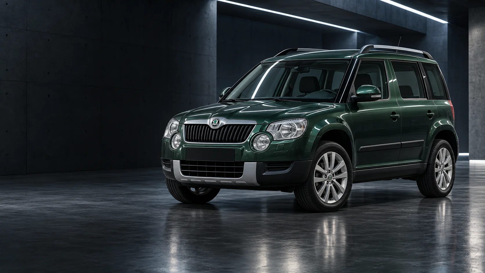 2012 Skoda Yeti first generation PRE FACELIFT compact boxy SUV with distinctive round secondary front lamps, original square rear and tall roof